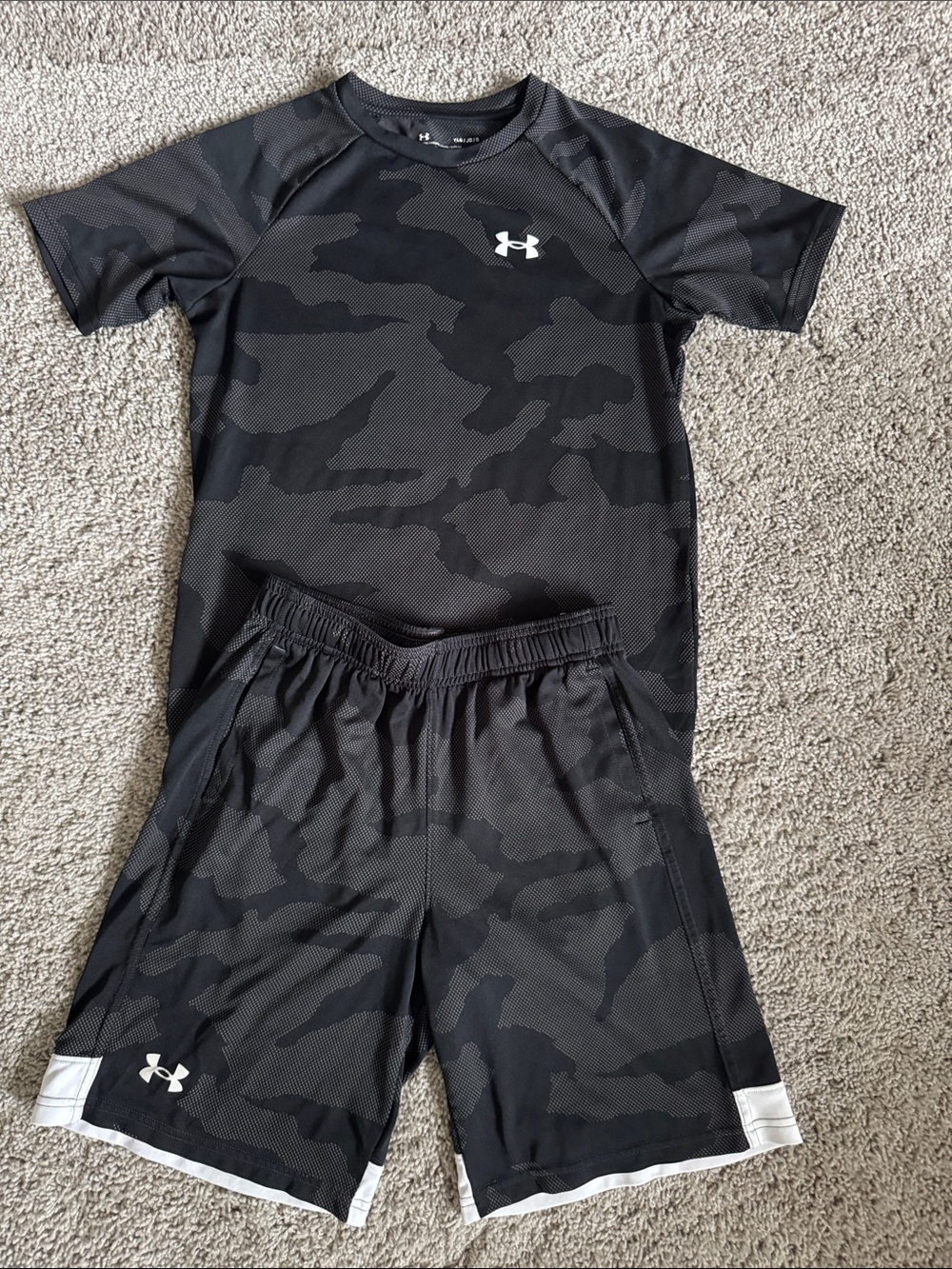 Under Armour Black & Dark Gray Camo Athletic Tee and Shorts Set